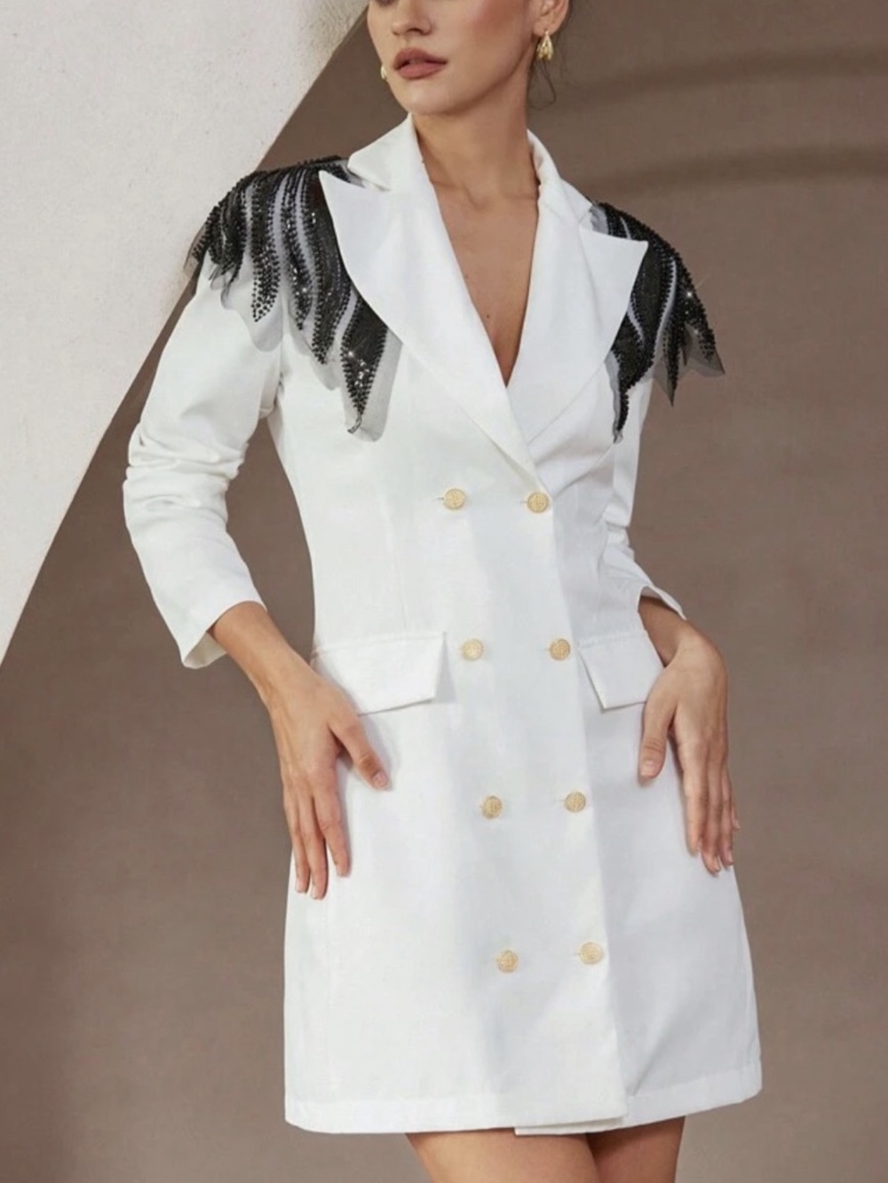 Women's Solid Color Fitted Embellished Blazer Dress